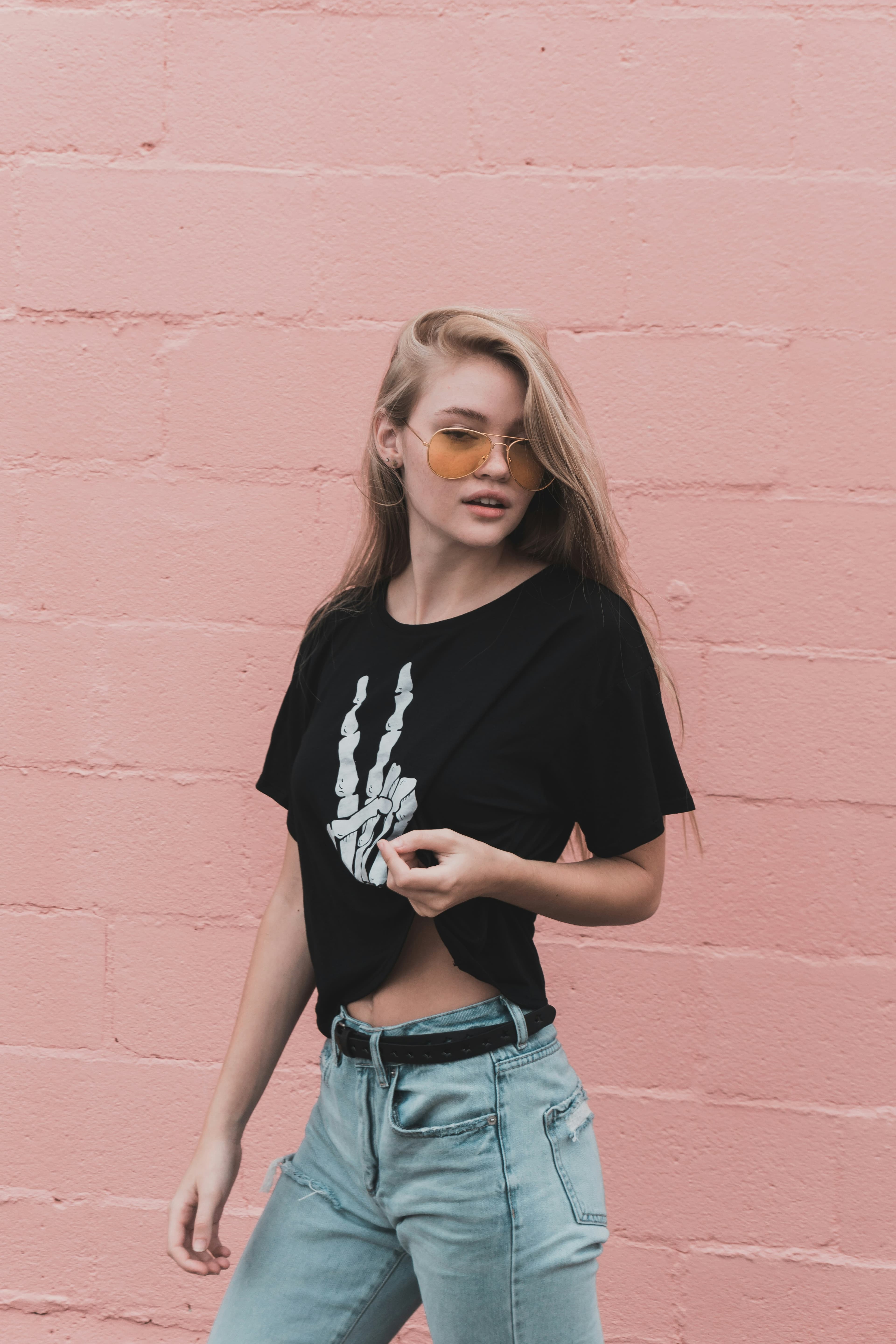 Black t-shirt with large white graphic