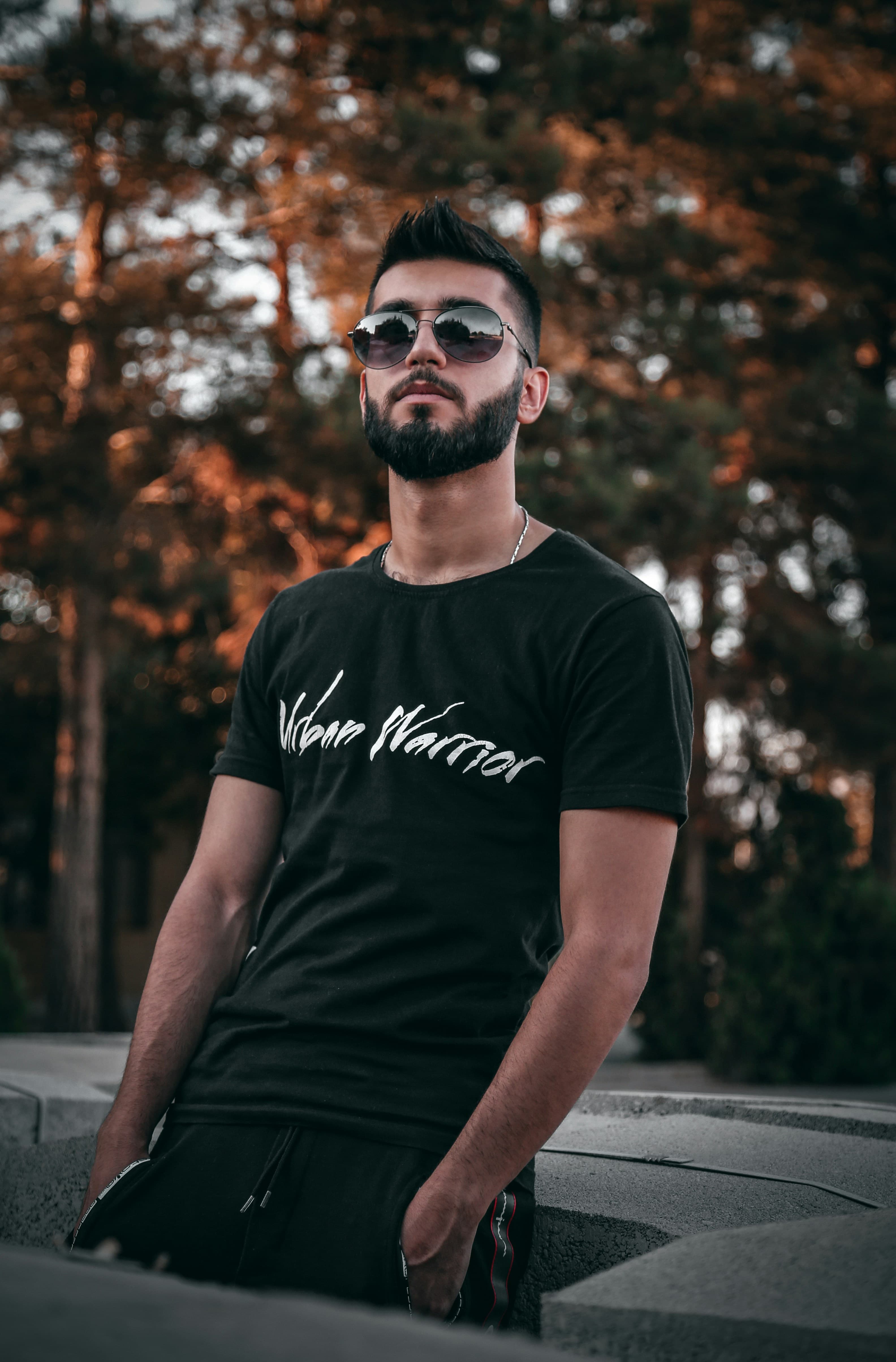 Black t-shirt with white text print
